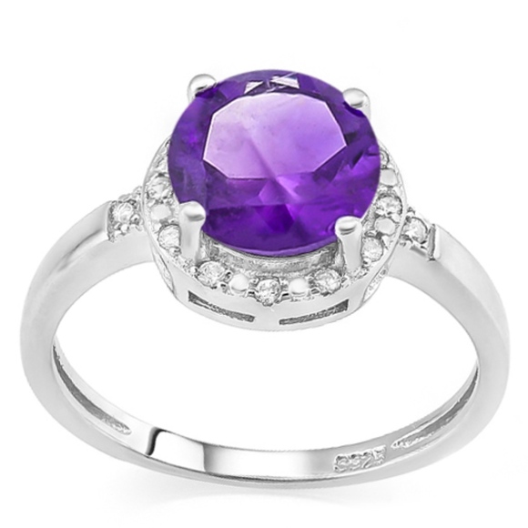 Ring 1.80 Ct Amethyst & Diamond 925 Silver